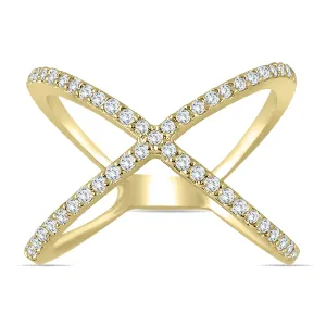 1/2 Carat Tw Diamond Criss Cross X Ring In 10K Yellow Gold