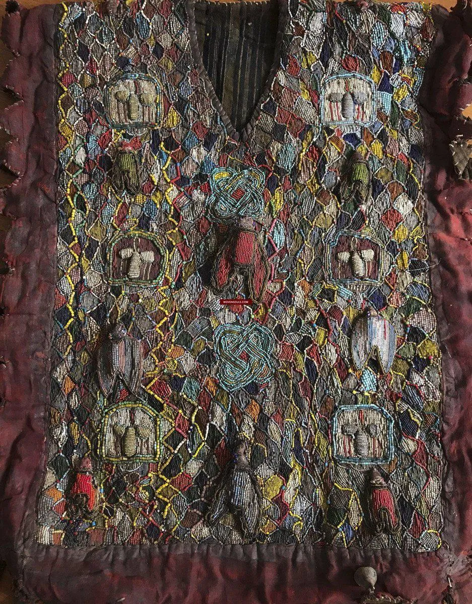 1239 SOLD Antique Beaded Yoruba Shango Priest Ceremonial Tunic Masterpiece
