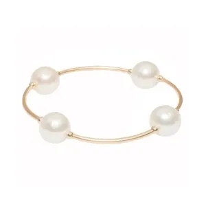 12mm White Pearl Blessing Bracelet - Gold Links