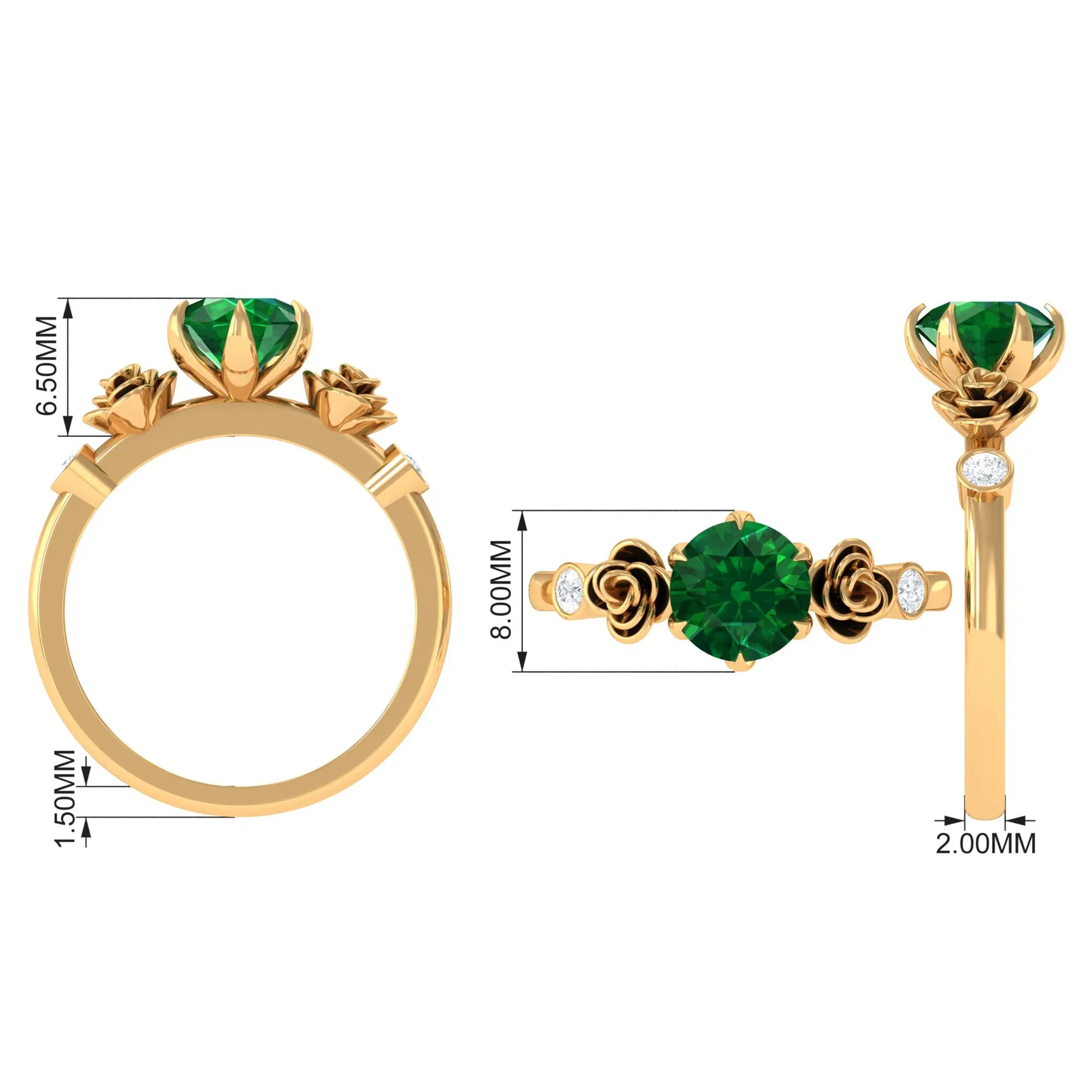 2.5 CT Solitaire Created Emerald Flower Ring with Diamond