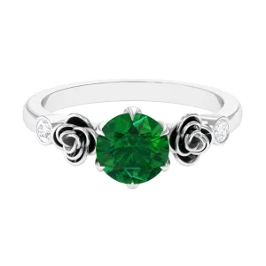 2.5 CT Solitaire Created Emerald Flower Ring with Diamond