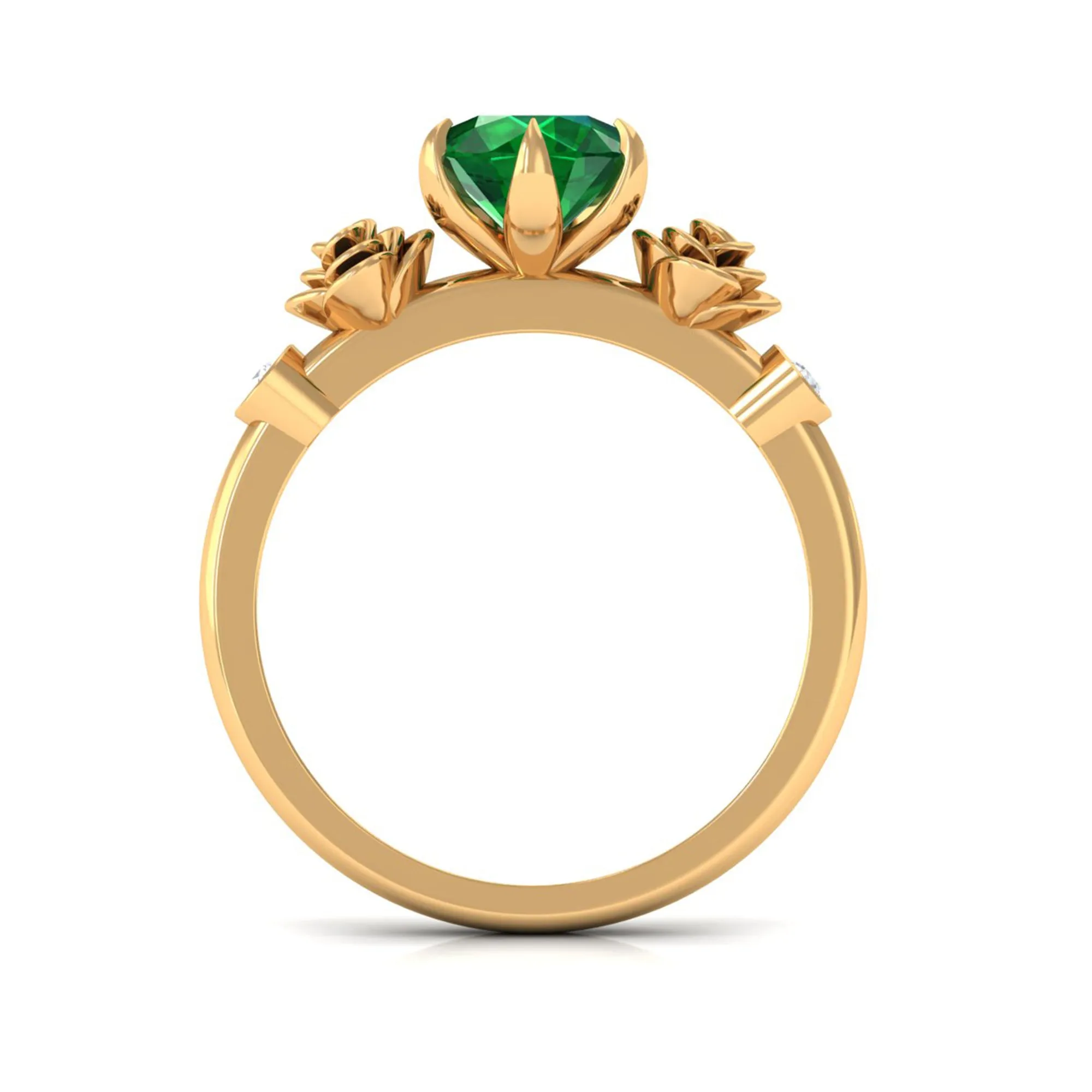 2.5 CT Solitaire Created Emerald Flower Ring with Diamond