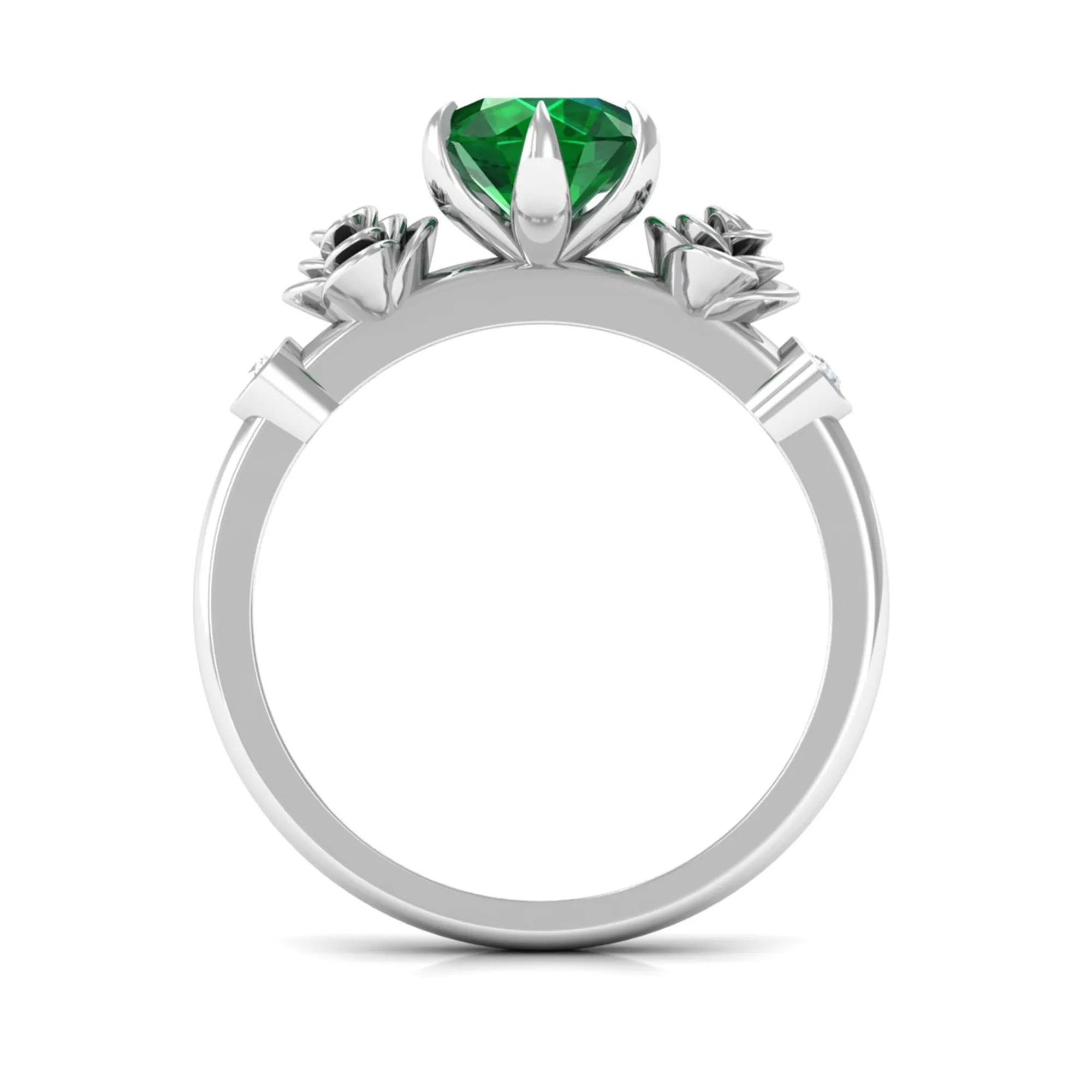 2.5 CT Solitaire Created Emerald Flower Ring with Diamond