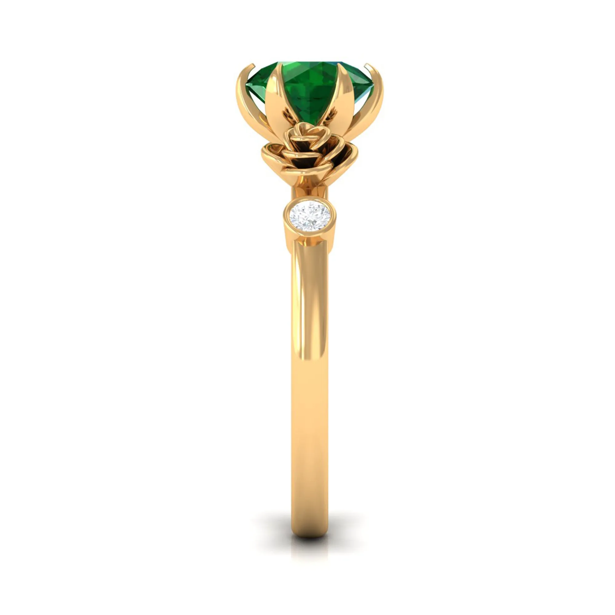 2.5 CT Solitaire Created Emerald Flower Ring with Diamond