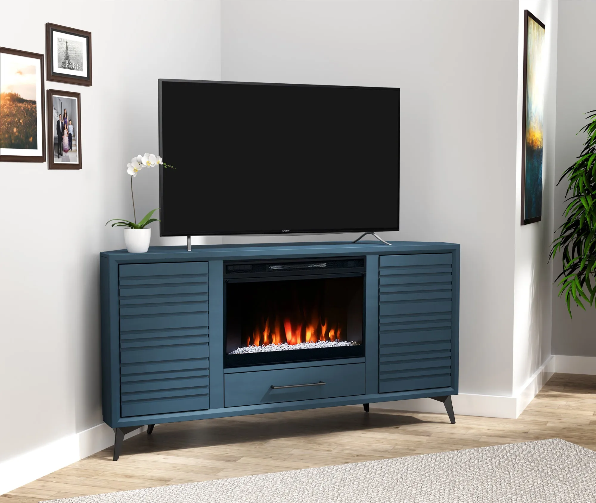 64" Malibu Fireplace Corner TV Stand