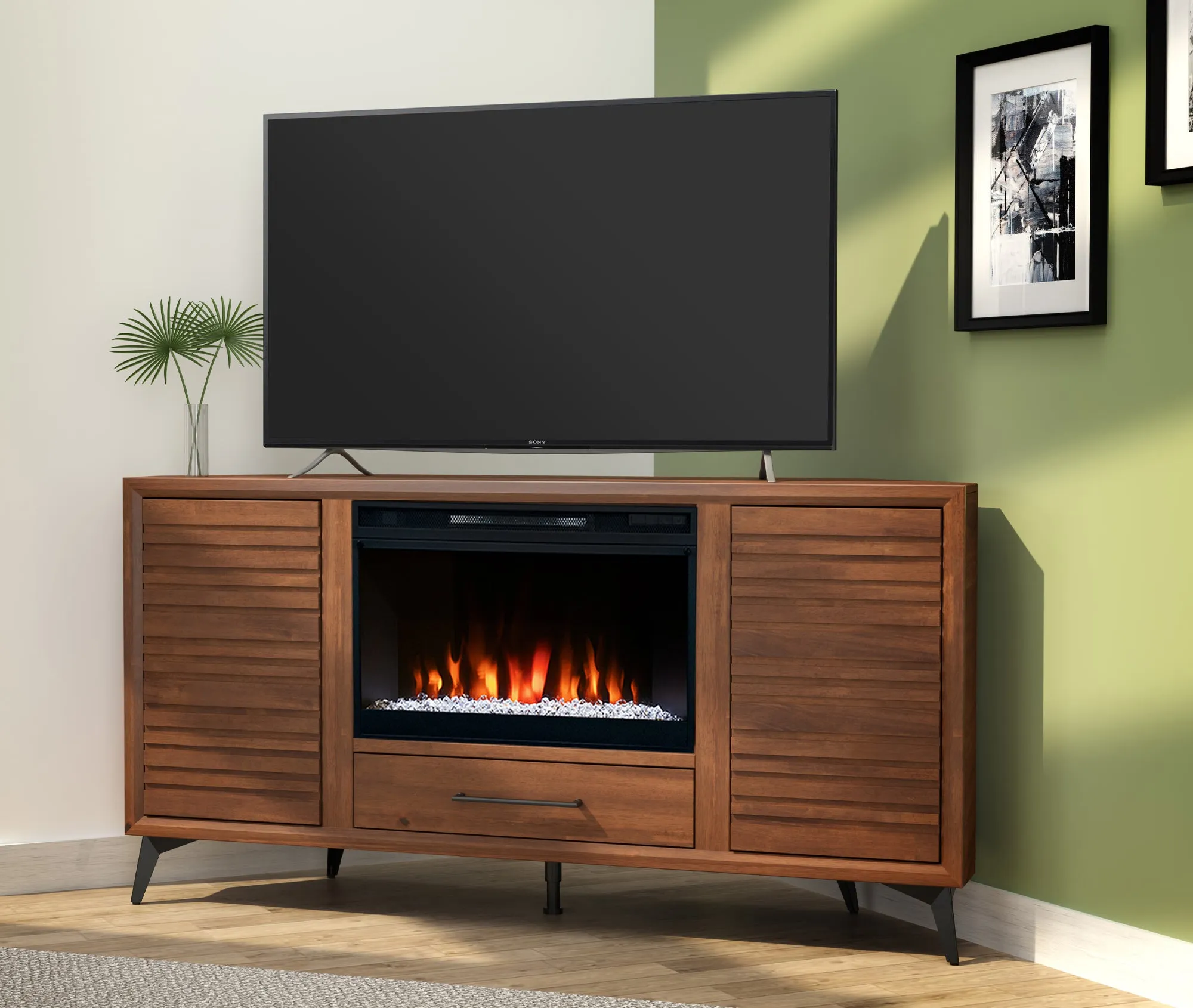 64" Malibu Fireplace Corner TV Stand