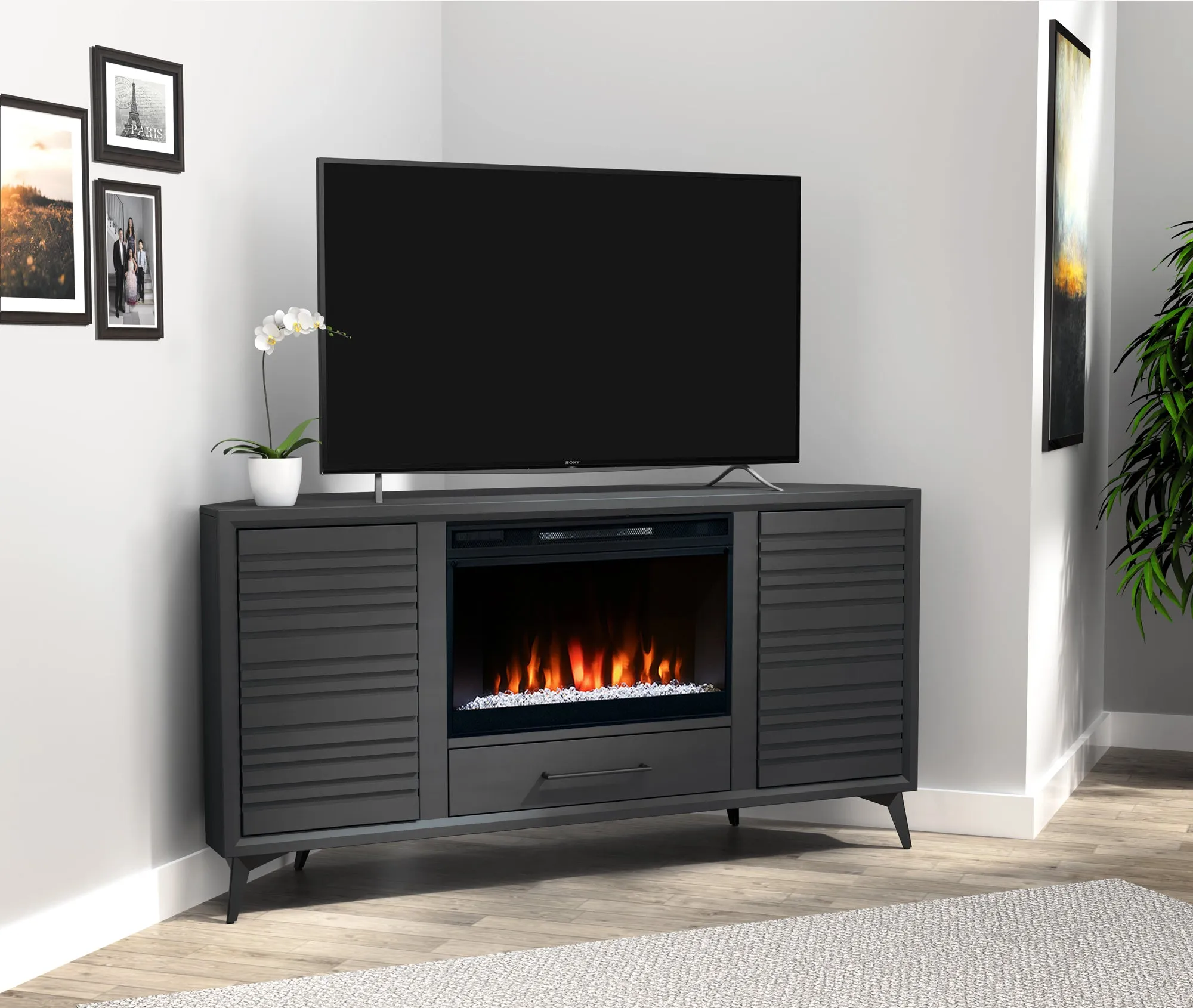 64" Malibu Fireplace Corner TV Stand