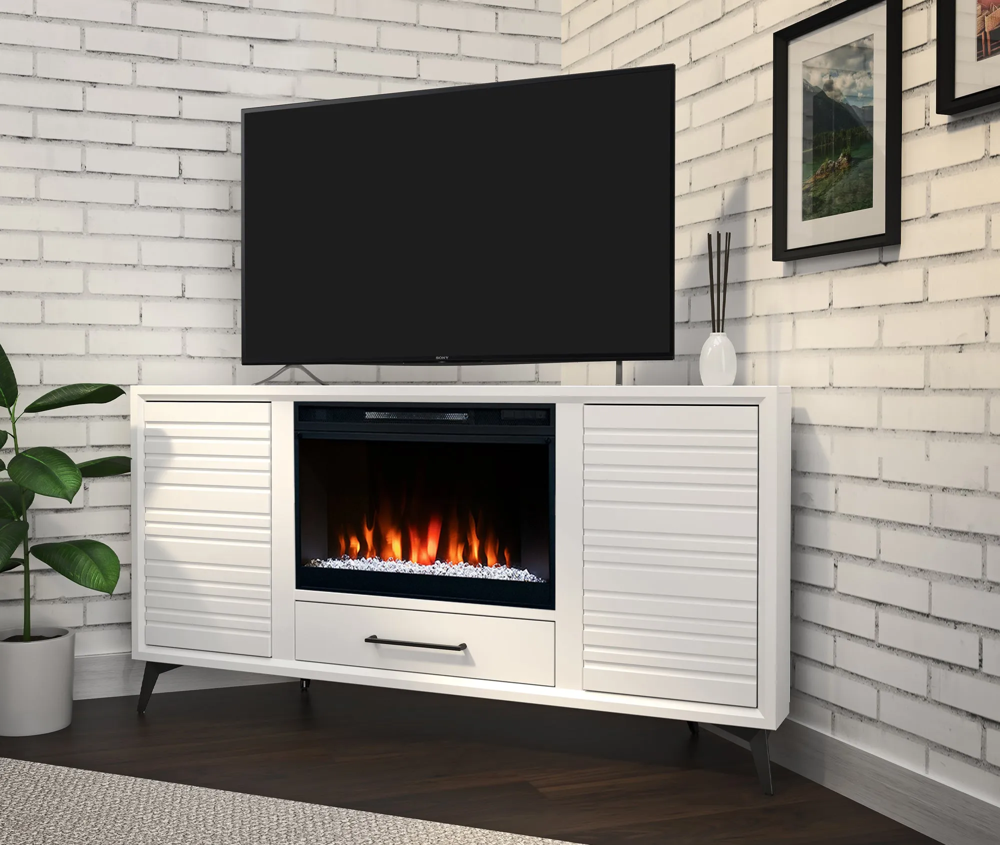 64" Malibu Fireplace Corner TV Stand
