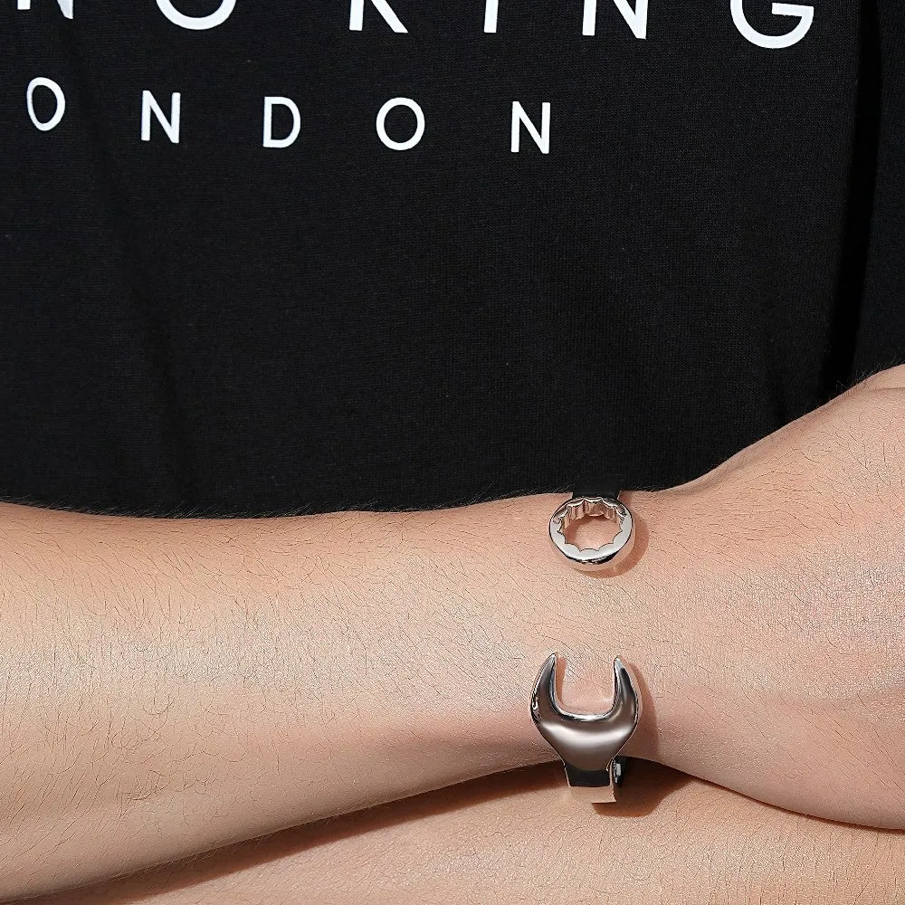 9mm Silver Spanner Wrench Bangle Adjustable