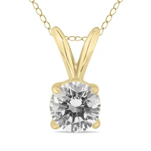 Ags Certified 3/4 Carat Round Diamond Solitaire Pendant In 14K Yellow Gold (J-K Color, I2-I3 Clarity)