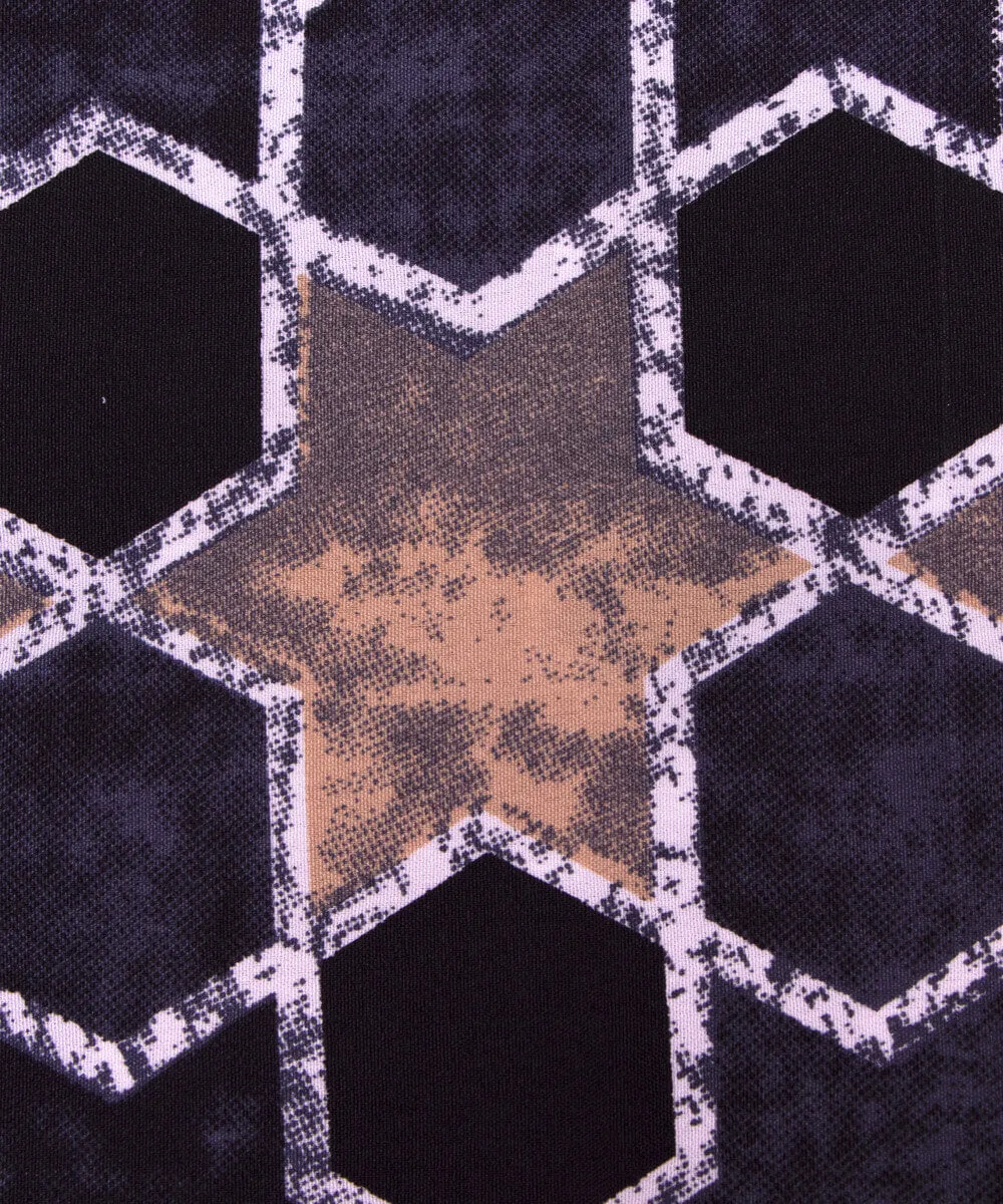 Black Colour Geometric Print Crepe Fabric