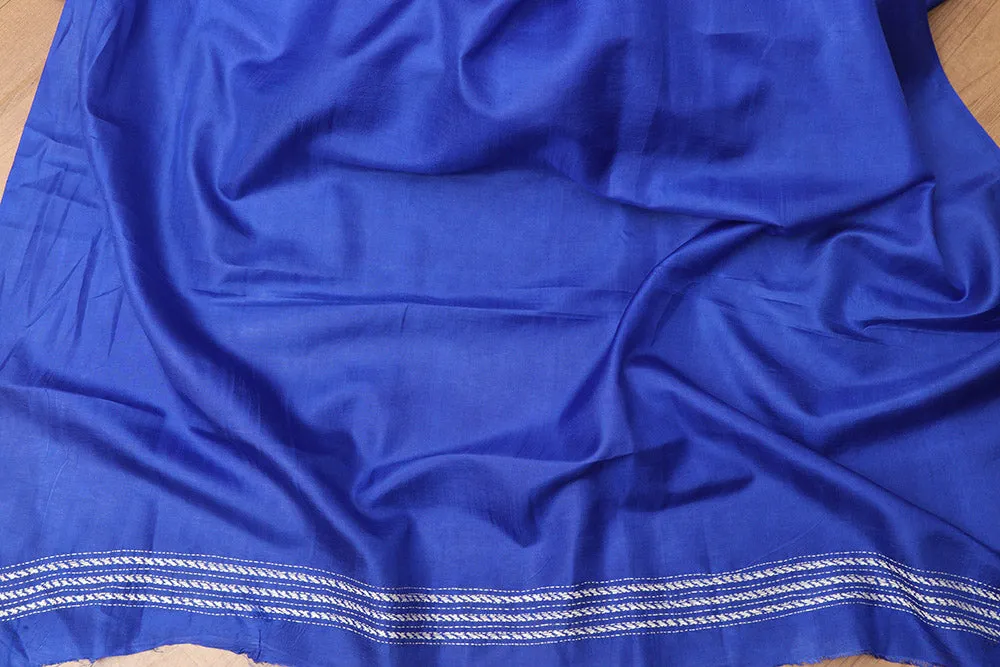 Blue Kantha Hand Embroidered Bangalore Silk Saree