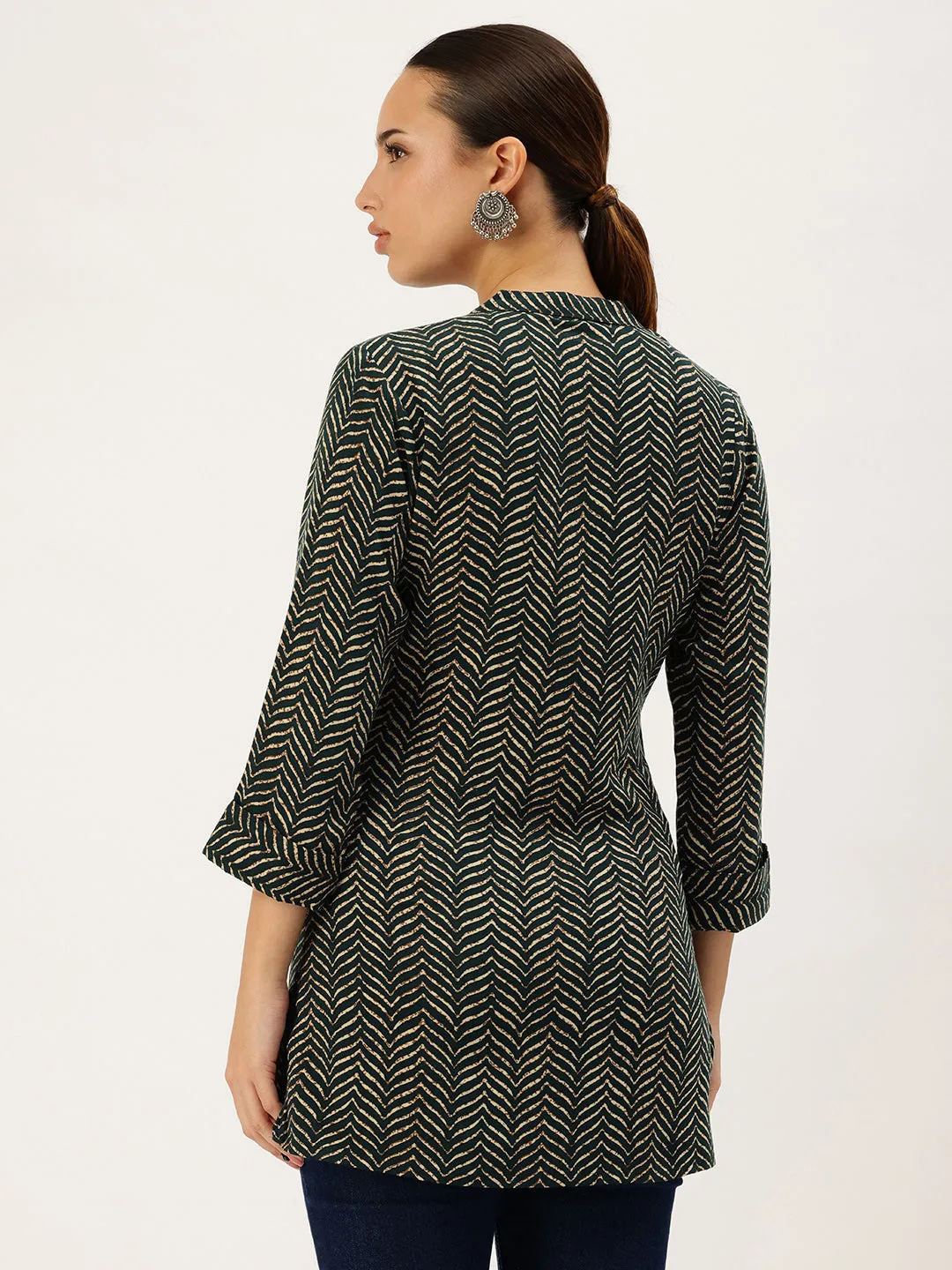 Blue Viscose Rayon Geometric Printed Tunic