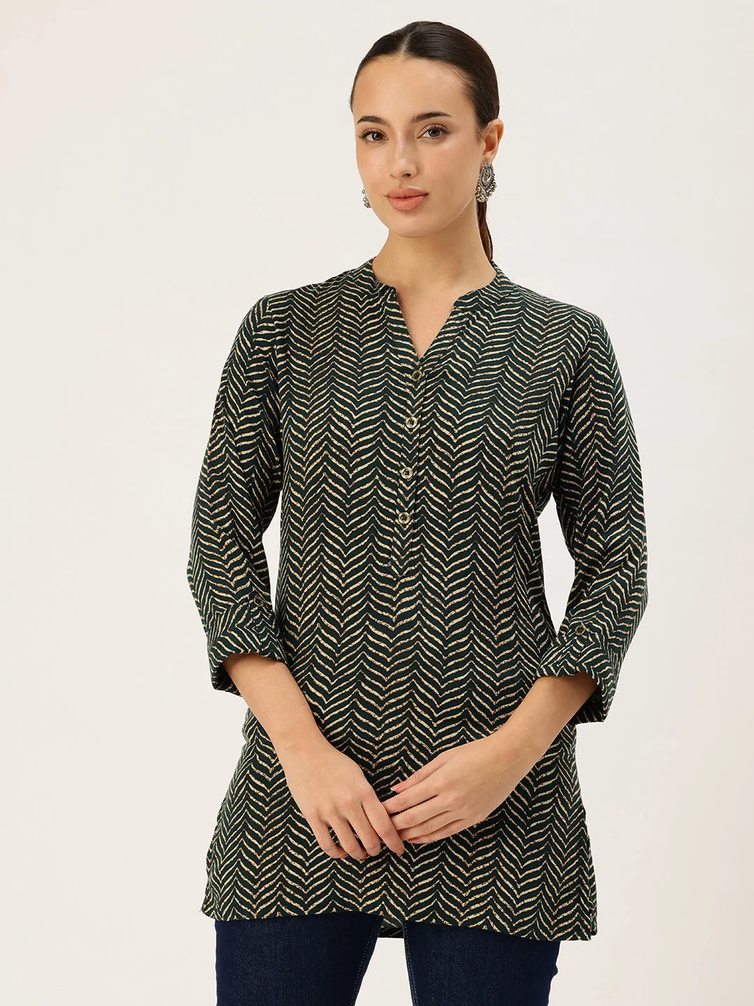 Blue Viscose Rayon Geometric Printed Tunic