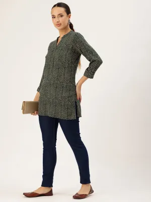 Blue Viscose Rayon Geometric Printed Tunic