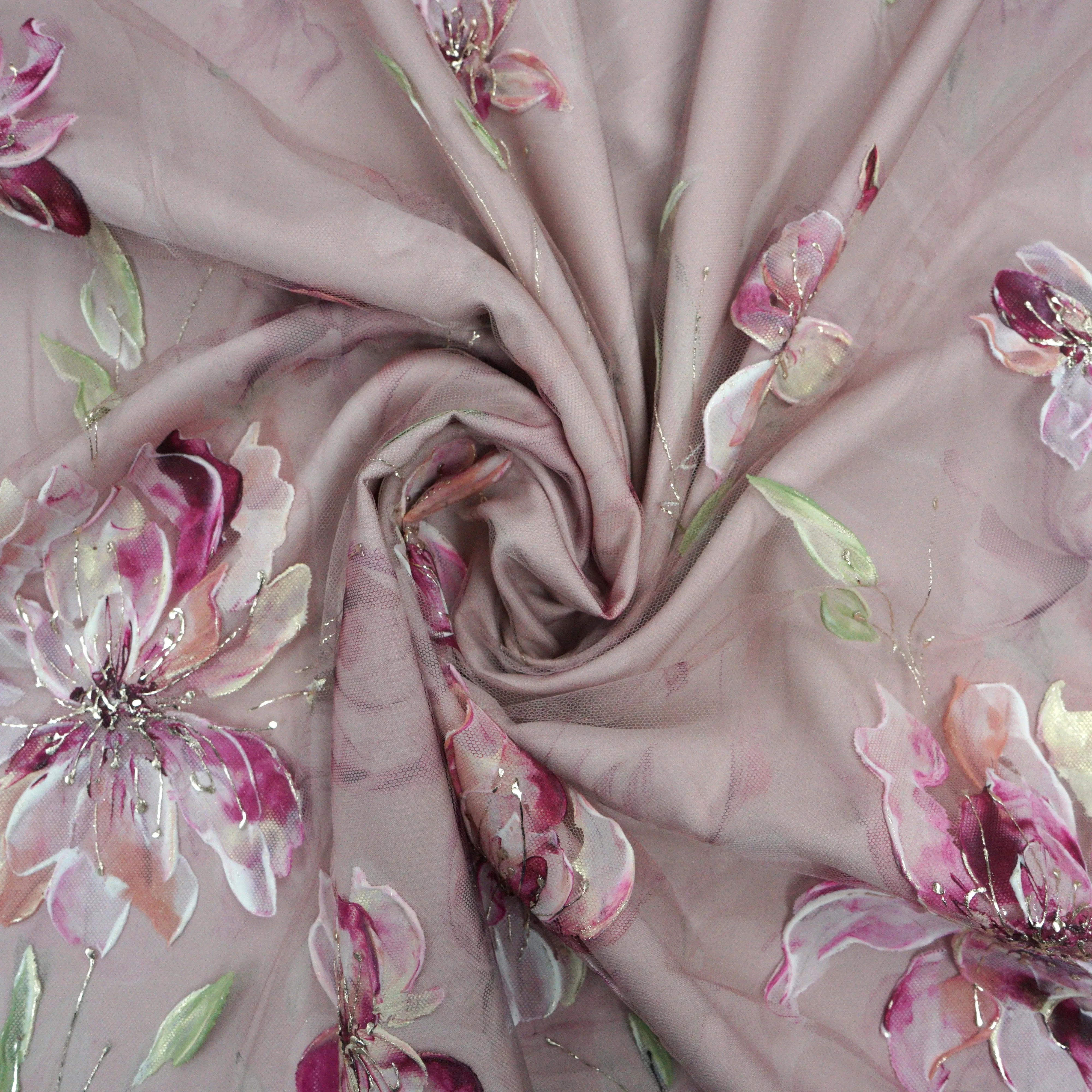 Blush Petals Florals Pink Printed Silk Organza Fabric