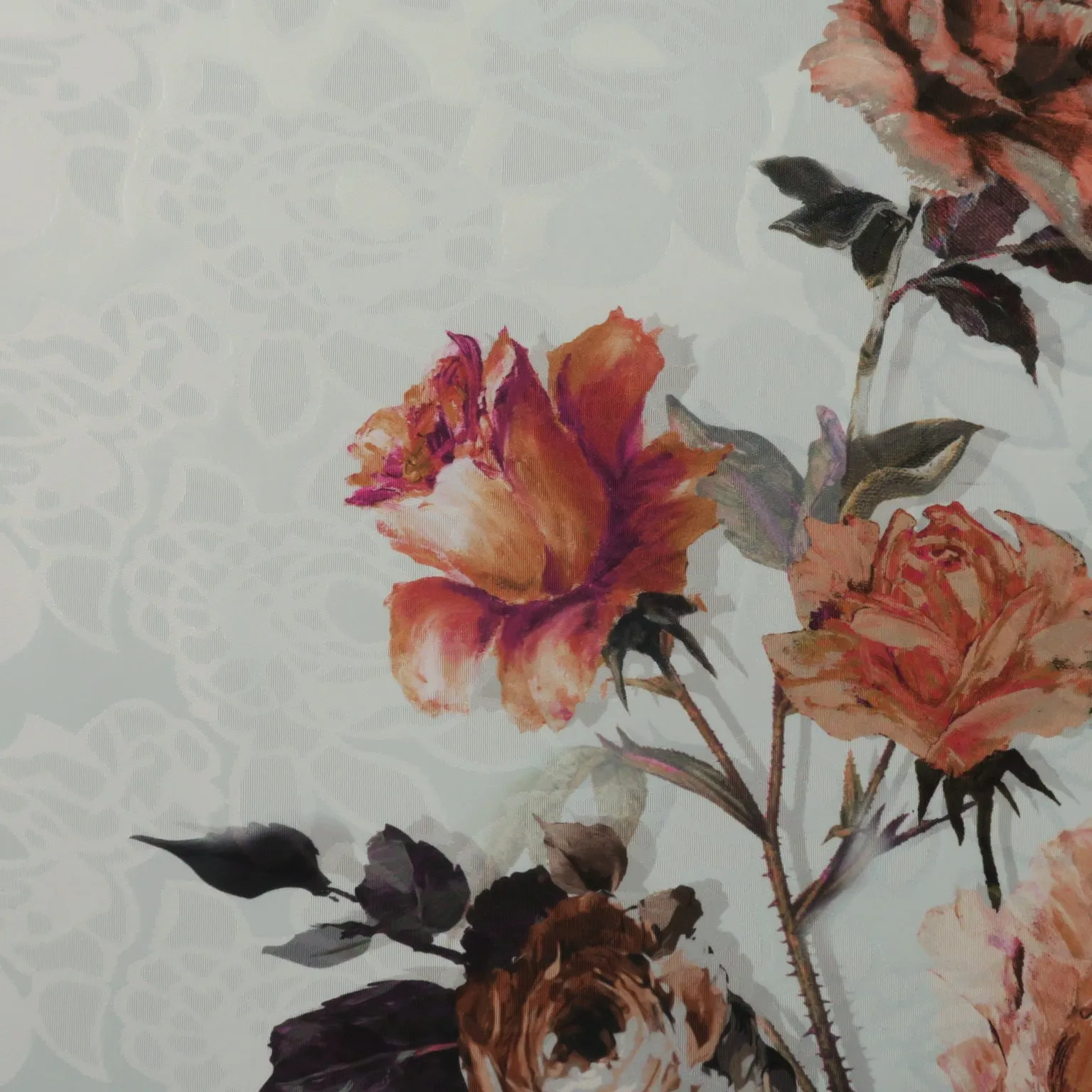 Copper Floral on White Printed Polyester Mikado Fabric