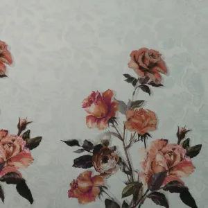 Copper Floral on White Printed Polyester Mikado Fabric