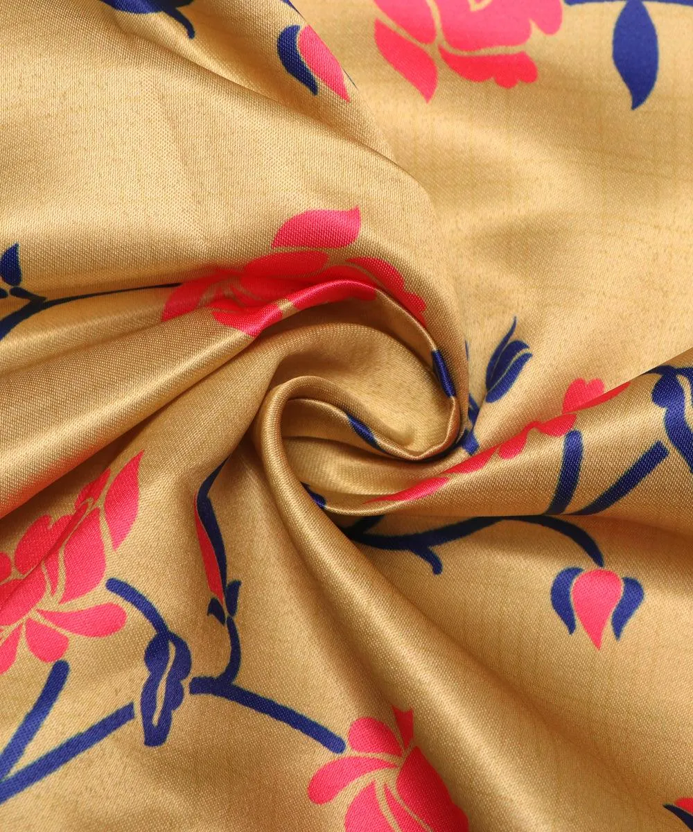 Creamish Colour Floral Design Satin Moss Fabric