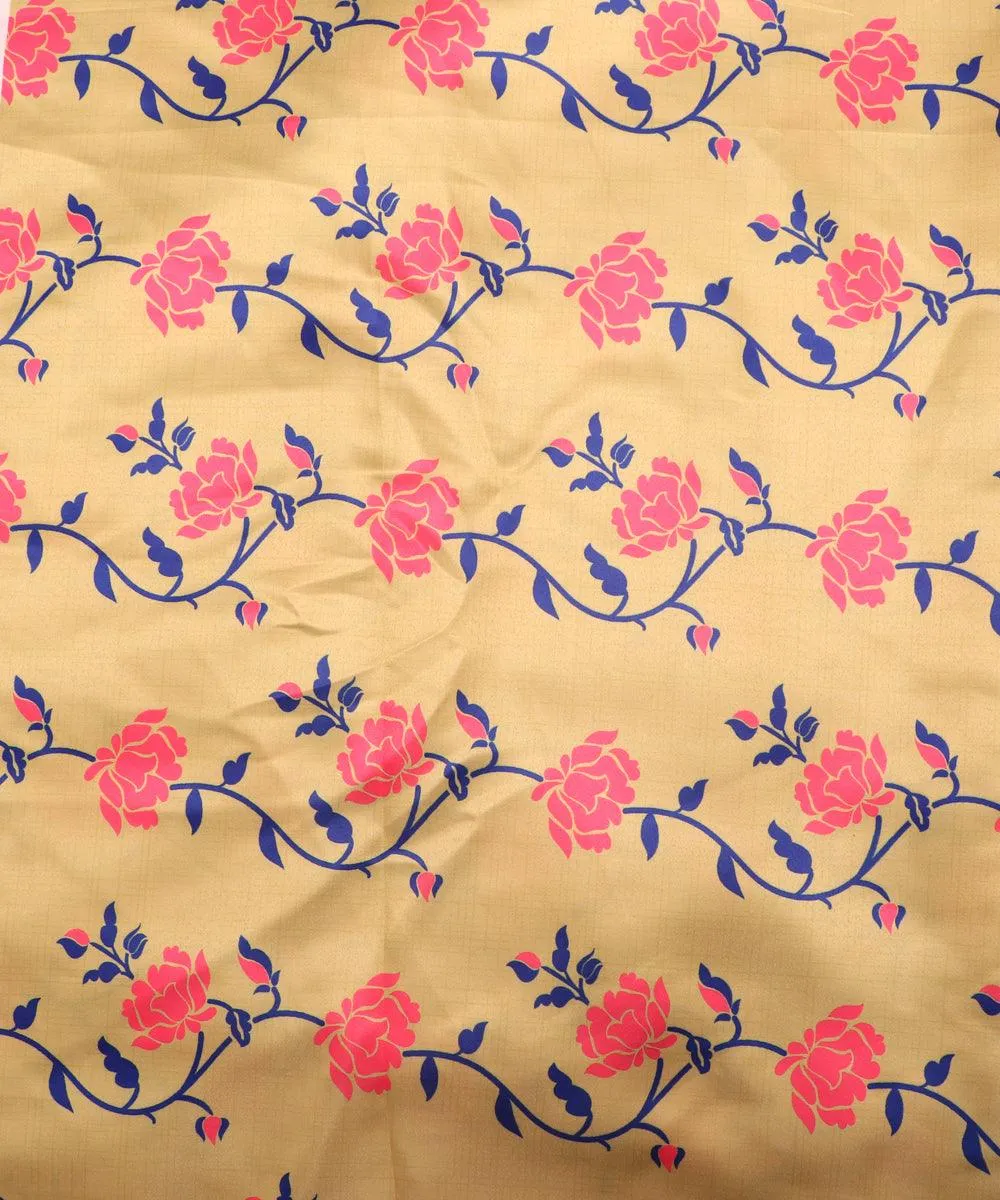Creamish Colour Floral Design Satin Moss Fabric