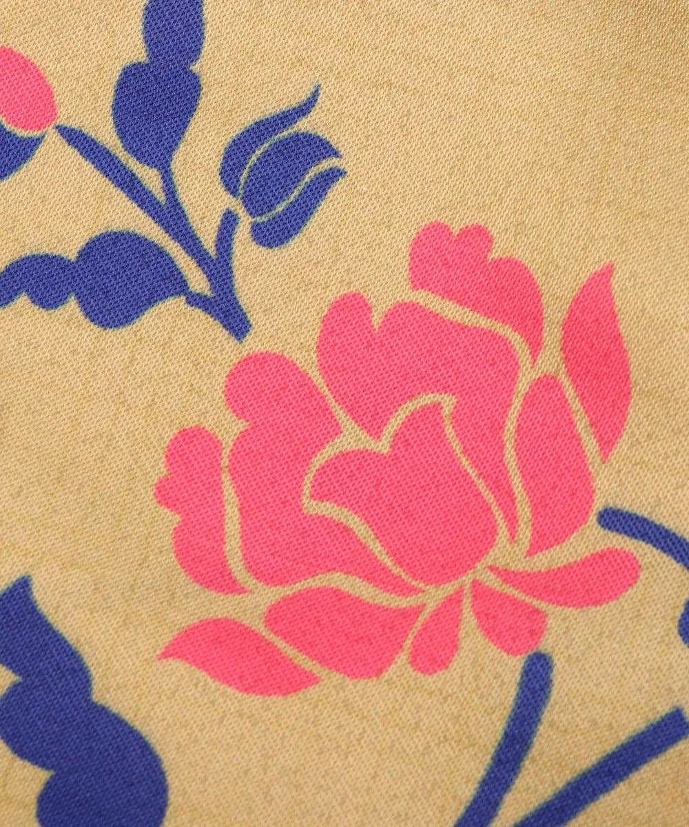 Creamish Colour Floral Design Satin Moss Fabric