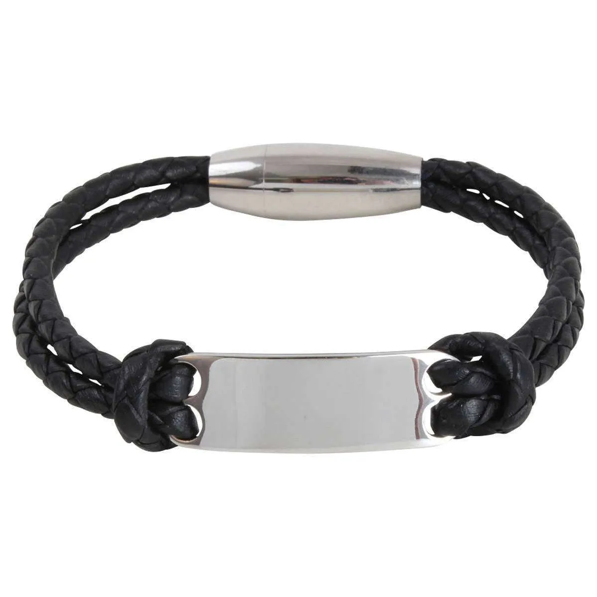 David Van Hagen Double Woven Engraving Plate Bracelet - Black/Silver