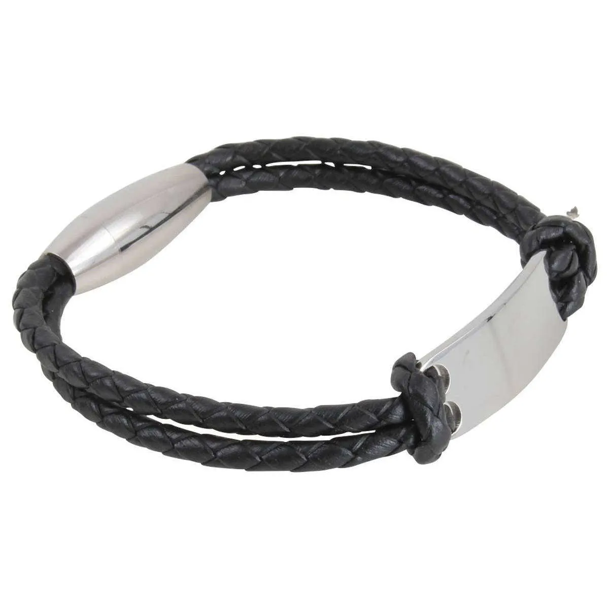 David Van Hagen Double Woven Engraving Plate Bracelet - Black/Silver