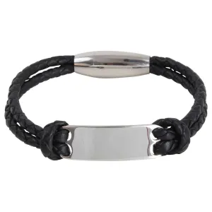 David Van Hagen Double Woven Engraving Plate Bracelet - Black/Silver
