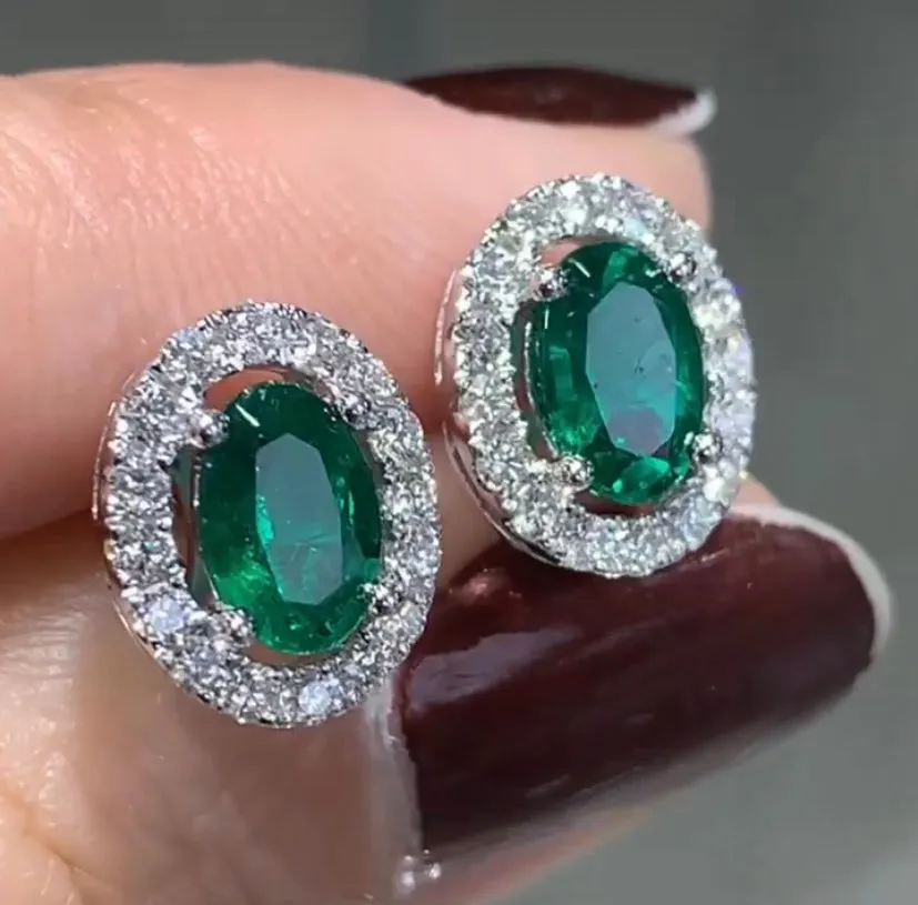 Diamond & 1.39ct t.w. Emerald Earrings