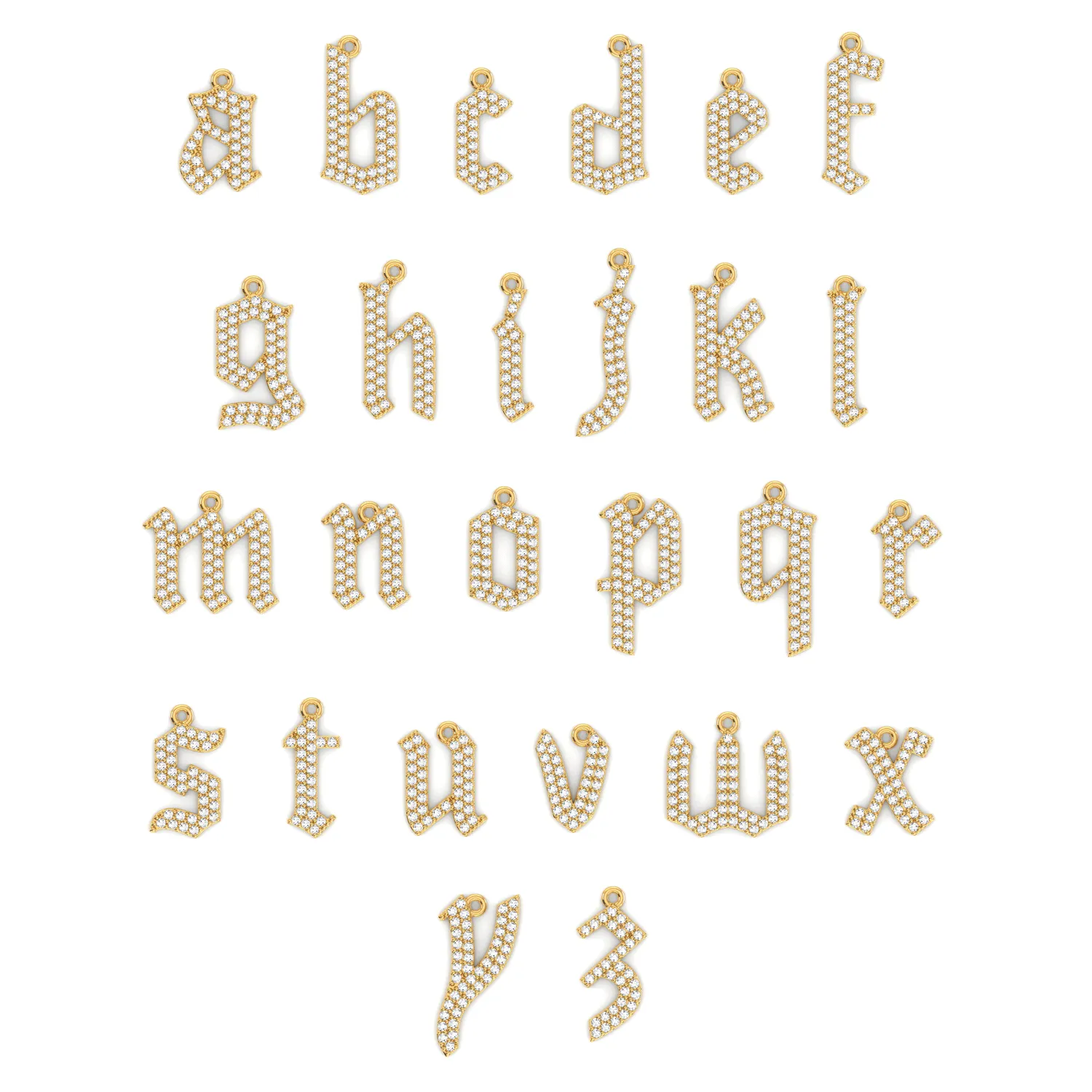 Diamond Gothic Old English Initial Charm