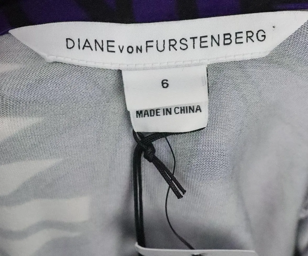 DVF Purple & White Print Long Dress sz 6