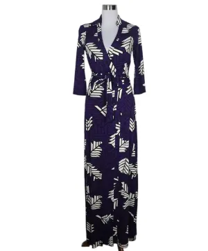 DVF Purple & White Print Long Dress sz 6