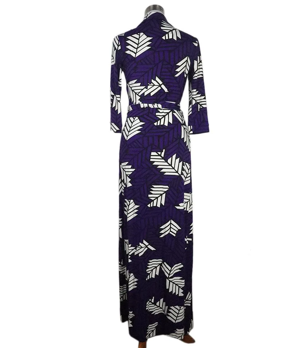 DVF Purple & White Print Long Dress sz 6