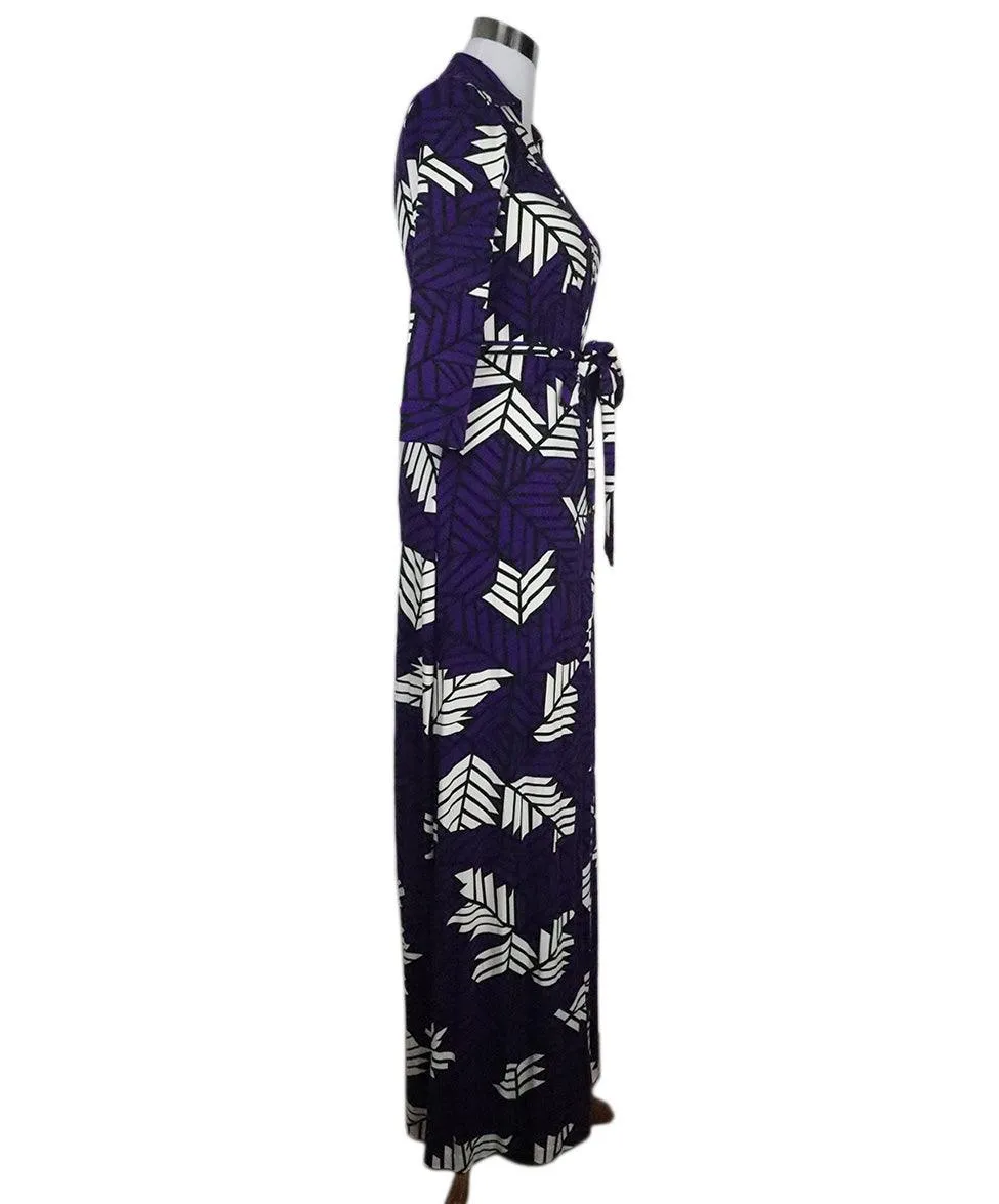 DVF Purple & White Print Long Dress sz 6