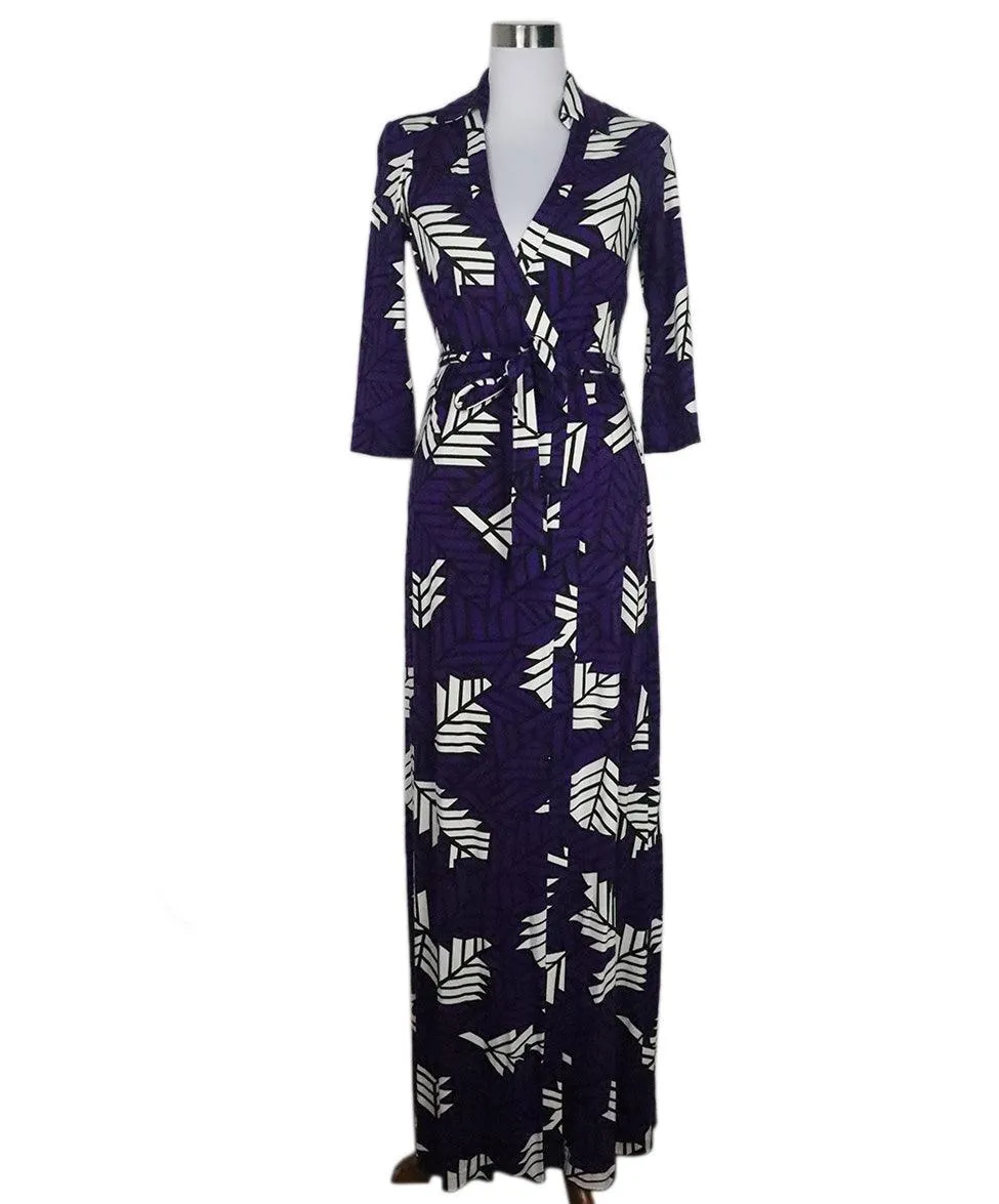 DVF Purple & White Print Long Dress sz 6