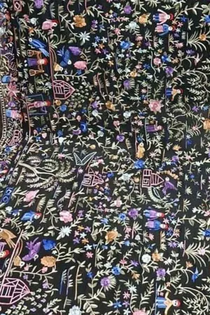 Elegant Black Parsi Hand Embroidered Georgette Dupatta