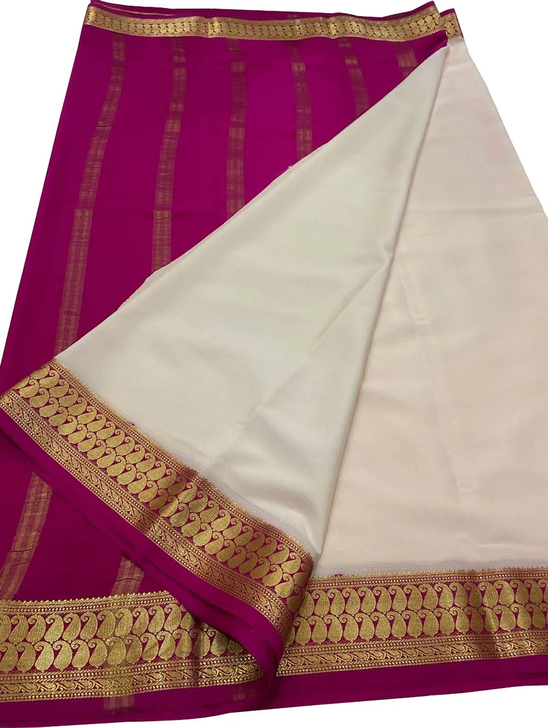 Elegant Off White & Pink Crepe Silk Saree