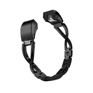Fitbit Alta X-shape diamond décor alloy watchband - Black