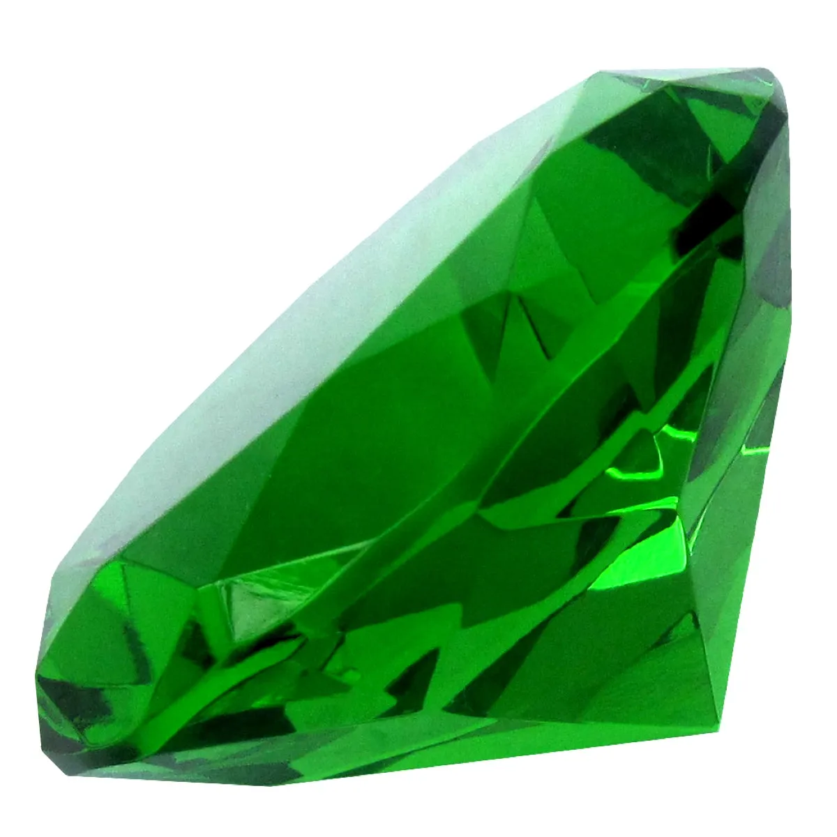 Giant 40mm Cut Glass Emerald Green Diamond Jewel Paperweight