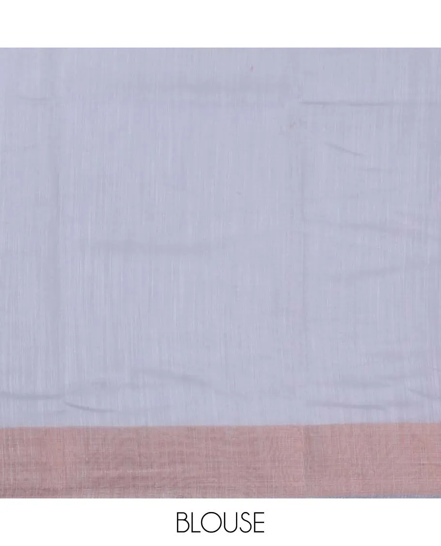 Grey floral printed budget cotton saree, plain border &  floral & geometric printed pallu