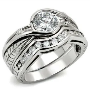 Jewellery Kingdom Engagement Silver Sterling 925 CZ Wedding Band Bridal Bezel Ring Set