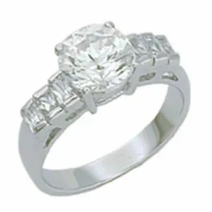 Jewellery Kingdom Ladies Cz Sterling Silver Stamped Round Emerald Cut 3.50 Carat Ring