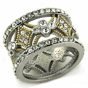 Jewellery Kingdom Wide Sterling Silver Full Eternity 18KT Ladies Gold Silver Band Ring