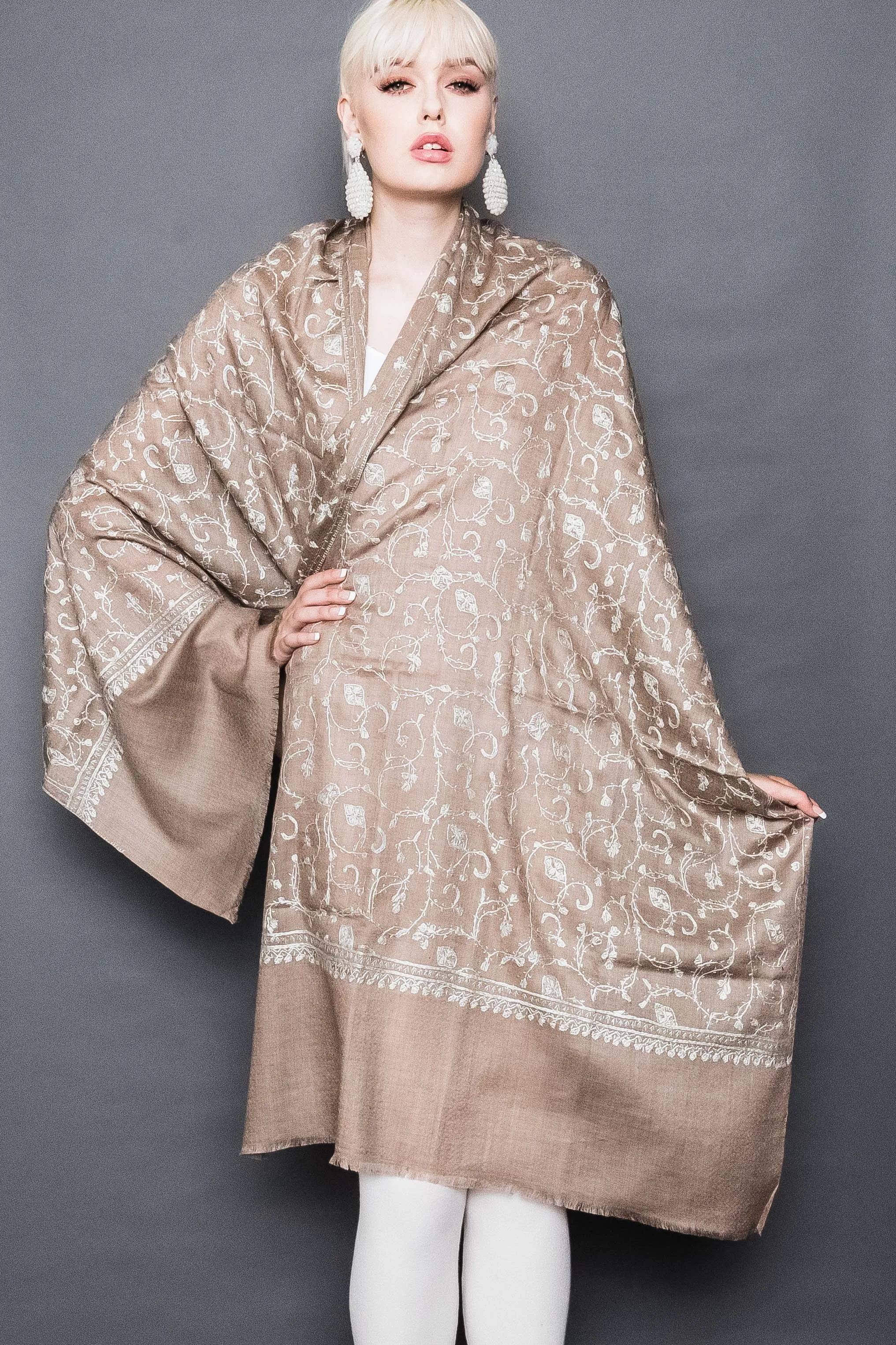 Kashmiri Shawl With All Over Embroidery -  Winter Sale 50% Off - At checkout use code Winter50%