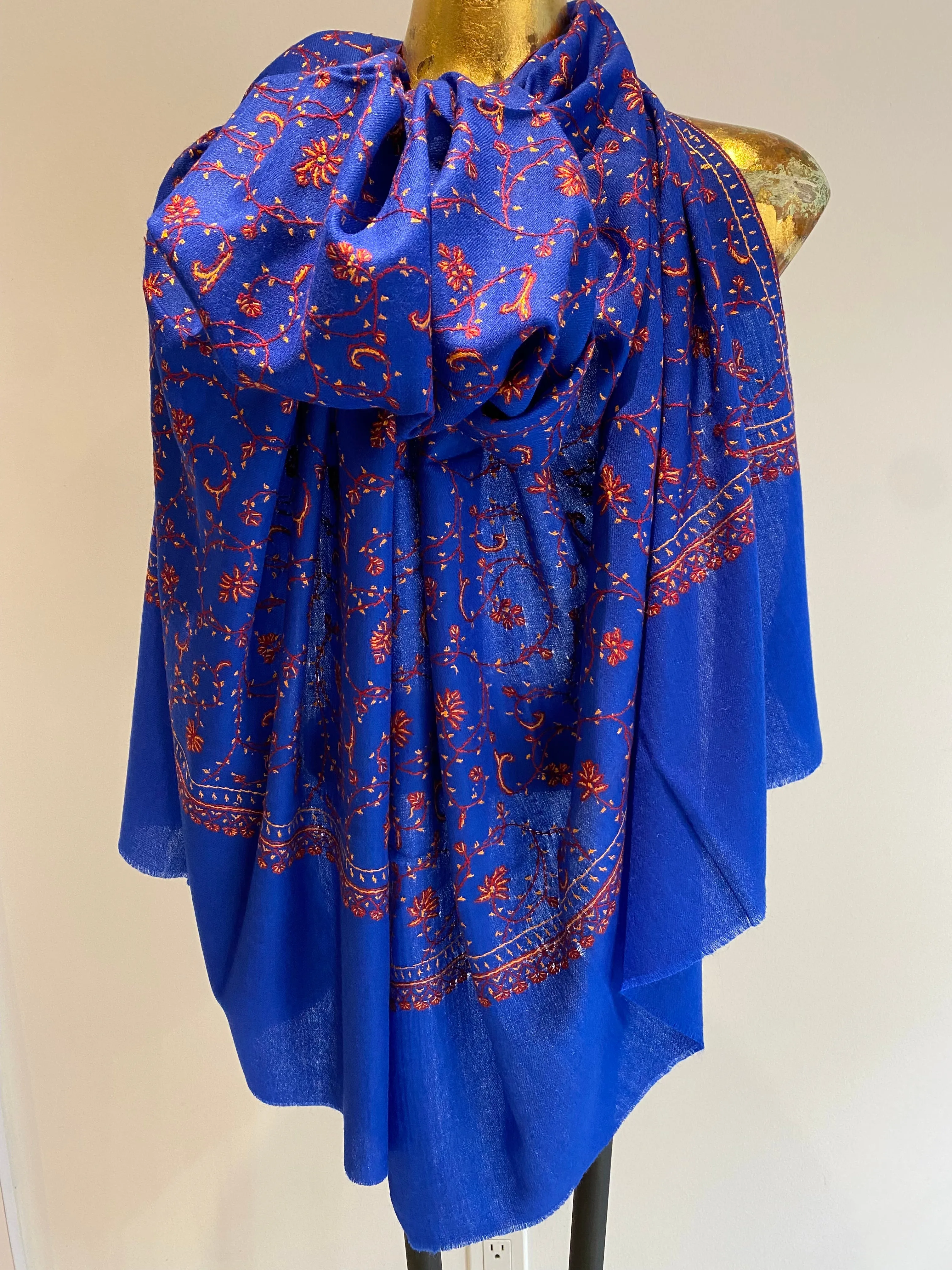 Kashmiri Shawl With All Over Embroidery -  Winter Sale 50% Off - At checkout use code Winter50%