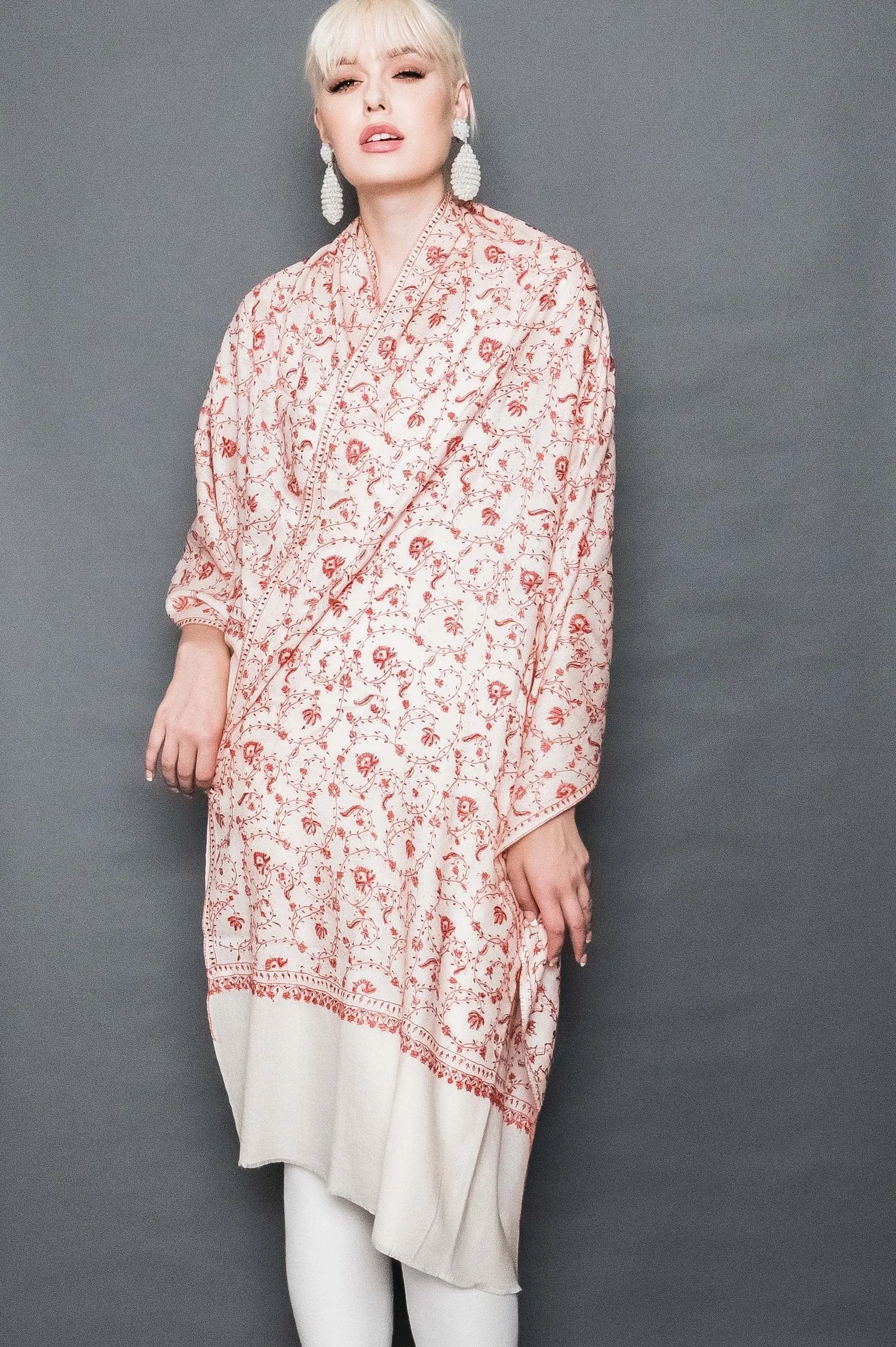 Kashmiri Shawl With All Over Embroidery -  Winter Sale 50% Off - At checkout use code Winter50%