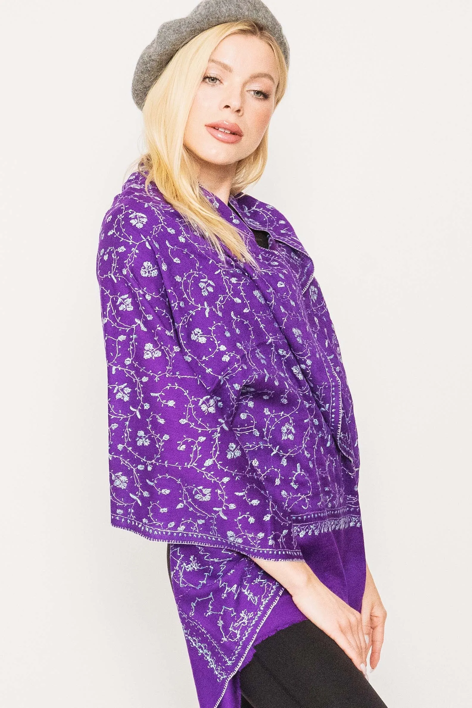 Kashmiri Shawl With All Over Embroidery -  Winter Sale 50% Off - At checkout use code Winter50%