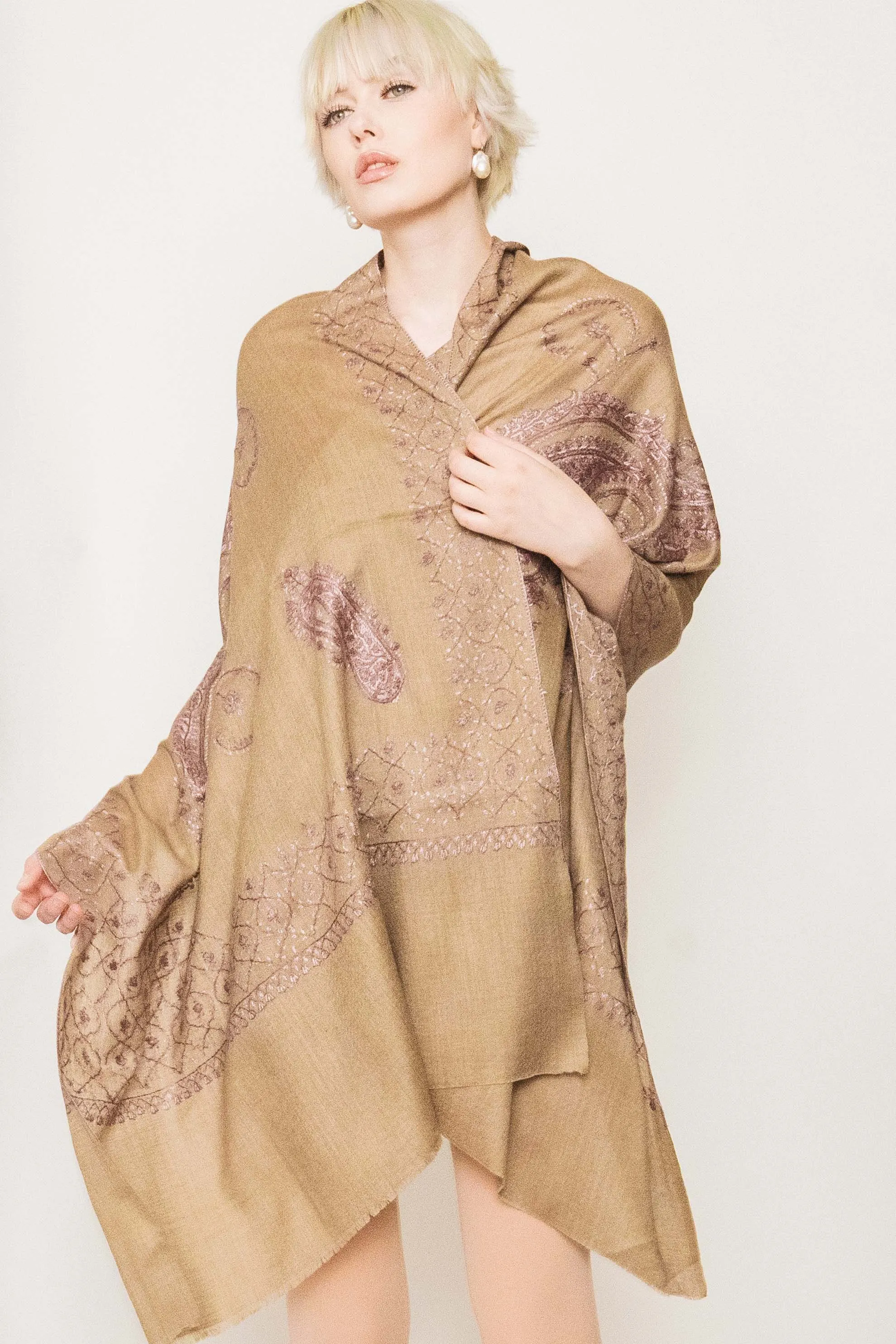 Kashmiri Shawl With All Over Embroidery -  Winter Sale 50% Off - At checkout use code Winter50%