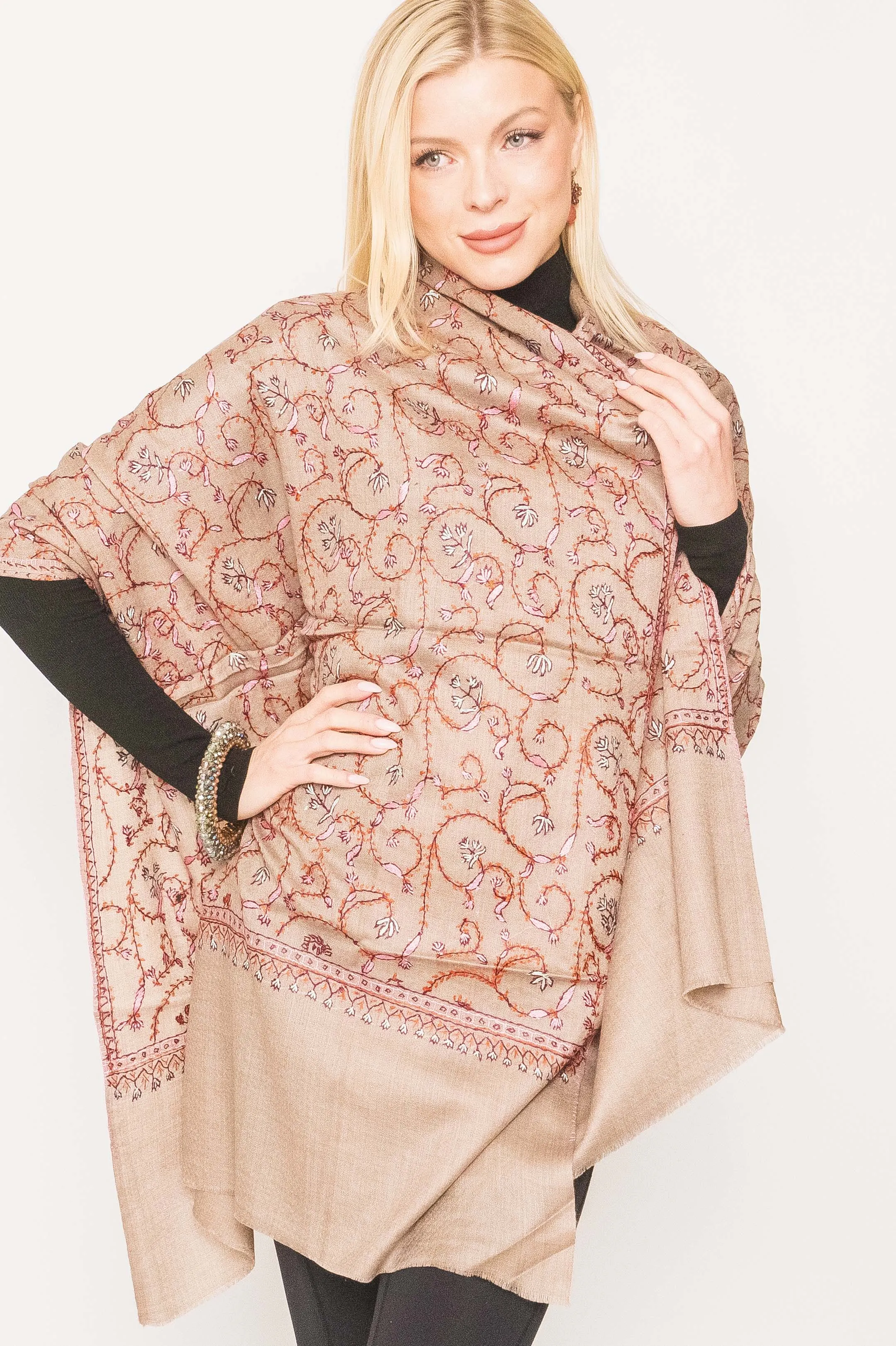 Kashmiri Shawl With All Over Embroidery -  Winter Sale 50% Off - At checkout use code Winter50%