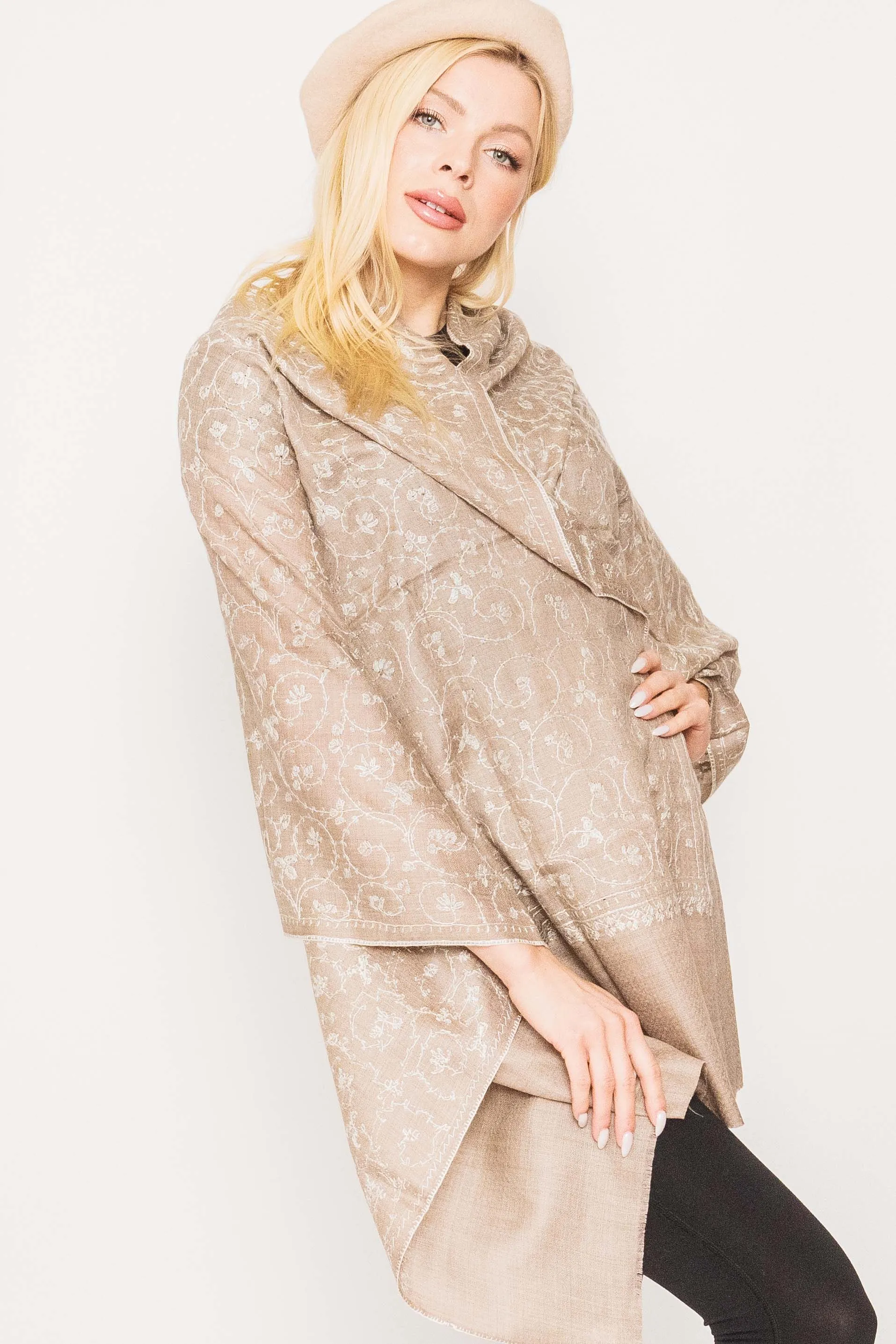 Kashmiri Shawl With All Over Embroidery -  Winter Sale 50% Off - At checkout use code Winter50%